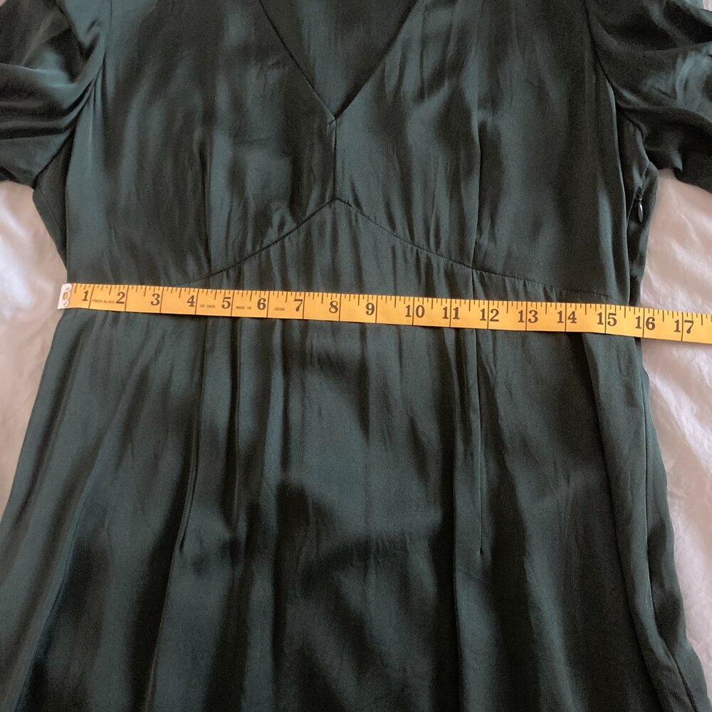 Washable Stretch Silk Puff Sleeve Mini Dress - Forest Green - Picture 8 of 9